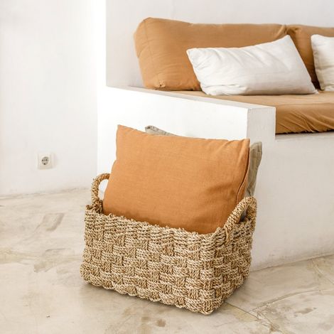Panier de rangement rectangulaire en jonc de mer Batik pour étagère et linge - 3 tailles - PANGIVO