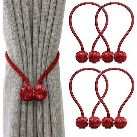 MINKUROW Set mit 4 Stück Gardinen-Raffhalter, magnetische Gardinen-Raffhalter, magnetische Flechtvorhänge, Schnalle (rot) (1/2)