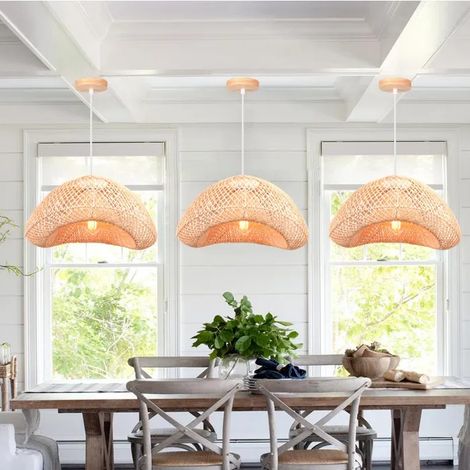 Lot de 3 Rétro Suspension Luminaire Vintage,Lustre Industriel en Bambou E27 Lampe de Plafond Style Bohème pour Salon Chambre (1/5)