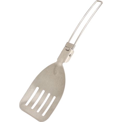 Dieser faltbare Edelstahlspatel verfügt über ein Verriegelungssystem, ist leicht und tragbar und eignet sich ideal zum Campen und Kochen im Freien. (1/5)