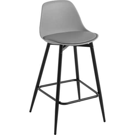 Klihome 1x Bar Stools Dining Room Kitchen Breakfast High Chairs Footrest Barstool with Cushioned PP Seat and Metal Frame, Grey (1/5)