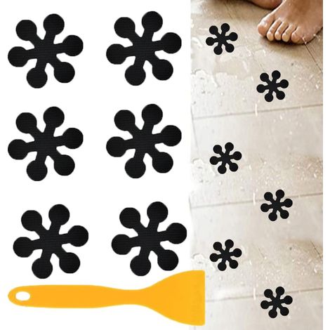 Leuchtende, rutschfeste Badezimmeraufkleber in Blumenform, Anti-Rutsch-Badewannenaufkleber, selbstklebendes Sicherheitsband für Bad, Küche, Treppe und Badewanne, Schwarz, 12 Stück, 8 × 8 cm