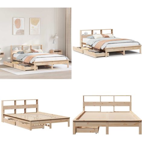 Letto Libreria senza Materasso 120x190cm Legno Massello di Pino - Letto con cassetto - Letto con base a doghe
