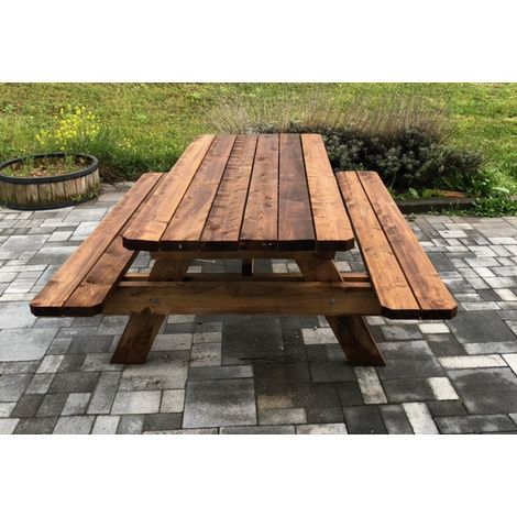 Table de pique nique 2m – 6 places – Bois traité autoclave – Fabrication française – Épaisseur renforcée – Jardinatoire