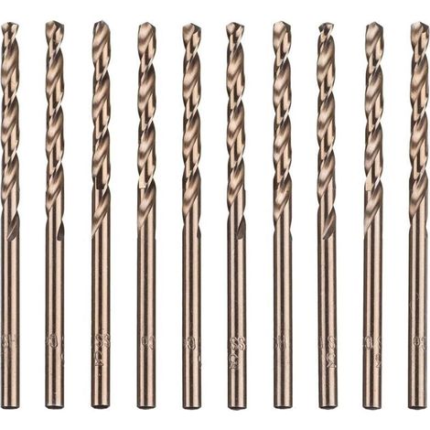 Lot de 10 forets hélicoïdaux en acier rapide M35 HSS or cobalt pour perceuses métriques à haute vitesse 3 mm x 63 mm pour perçage des Acier inoxydable et métal