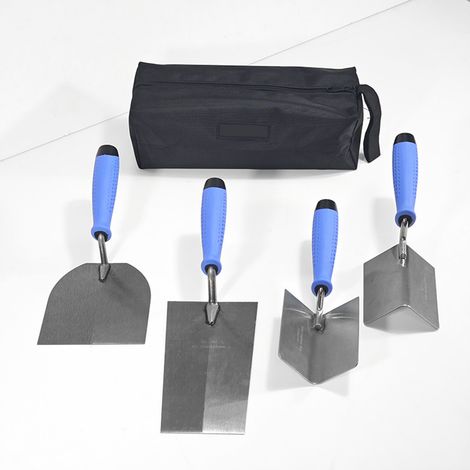 Ensemble de 5 truelles à plâtre avec truelles d'angle, truelles à briques et sac de rangement, pour le plâtrage, la pose de carrelage et les finitions murales. (1/5)