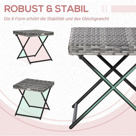 Table basse pliante en polyratan gris, structure métallique, 40x40x40 cm, idéale jardin et terrasse (1/5)