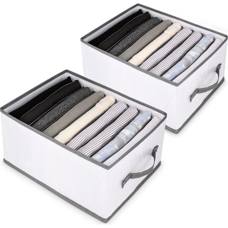Zwei faltbare Aufbewahrungsboxen mit Schubladen für Kleidung, eine Kleiderschrankbox mit 9 Fächern zur Aufbewahrung von T-Shirts, Shorts und Röcken, hellgrau. (1/4)