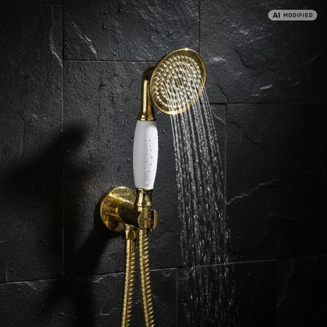 Douche à main PaulGurkes avec flexible en or - Ensemble de douche rétro nostalgique (1/5)