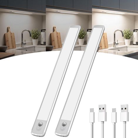 2 Pièces Lampe LED Rechargeable, Détecteur de Mouvement, USB-C, 40cm, Intérieur, Armoire