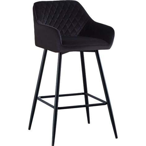 AINPECCA Set of 1 Velvet Barstools Fabric Upholstered seat with Backrest & Armrest Black Metal Legs Kitchen Breakfast Counter Chairs (Black  velvet, 1 pcs)