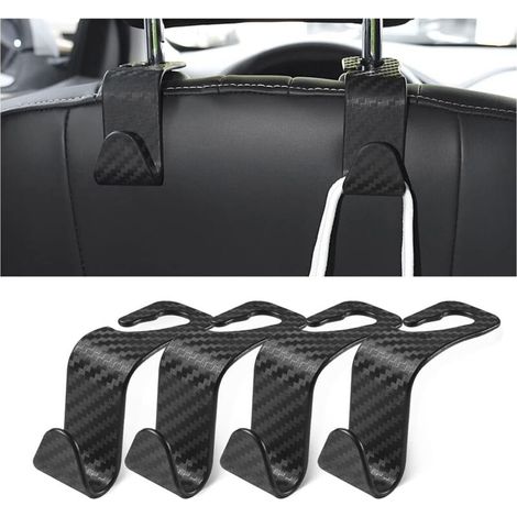 Ganci per poggiatesta posteriori, set da 4, eleganti ganci in fibra di carbonio per borse, vestiti, giacche, borse della spesa e accessori per auto (fibra di carbonio/nero) (1/4)
