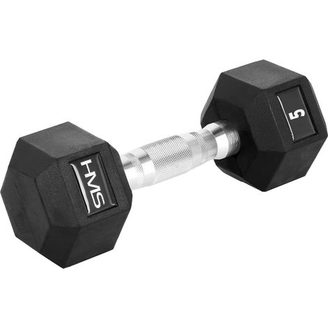 Hex Dumbbell 5 kg, Rubber-Coated, Knurled Handle (1/2)