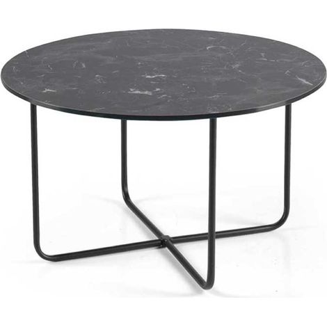 Tavolino tondo con piano vetro effetto Marmo Nero JON 60 (1/3)