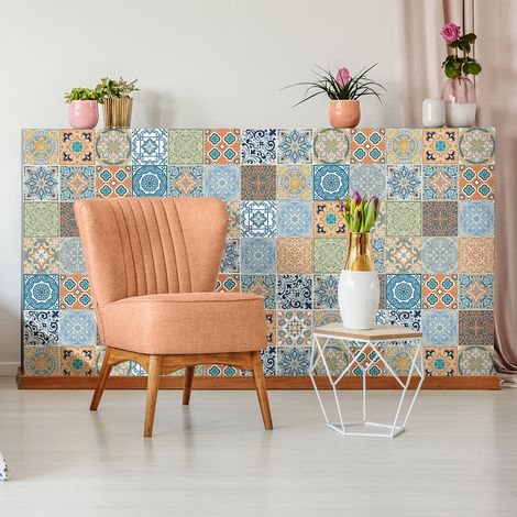 Sticker Mural Carrelage adhésif Cuisine Salle de Bain - 60 STICKERS CARREAUX DE CIMENT MEUBLE ERMITA - 60stickers10x10cm (1/5)