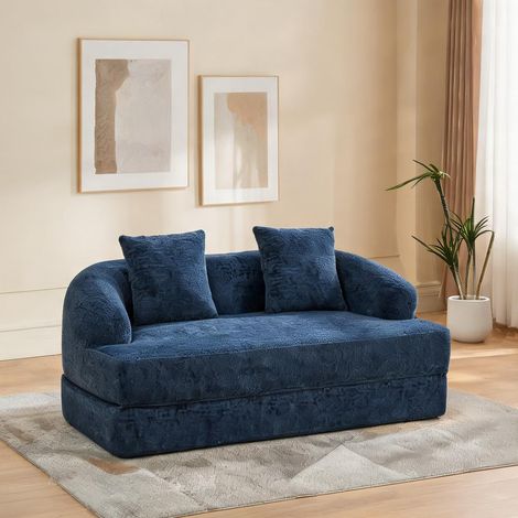 Canapé convertible 2 places en chenille bleu nuit dimensions 157 (1/5)