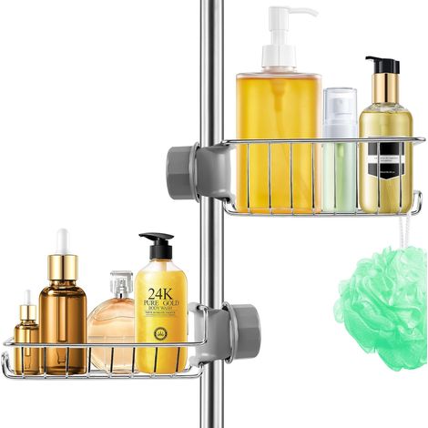 Etagere Douche sans Percage 2pcs, Étagère de Douche à Suspendre INOX, Accessoire Salle de Bain Antirouille, Rangement et Organisation de La Salle de Bain Support Savon Gel pour Tringle 18-27mm (1/5)