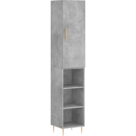Buffet bahut commode armoire meuble de rangement organisateur cuisine salle de séjour salon haut 34,5 x 34 x 180 cm bois d'ingénierie gris