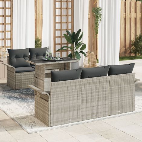 Garden Sofa Set 6 pcs Light Grey Poly Rattan vidaXL (1/5)
