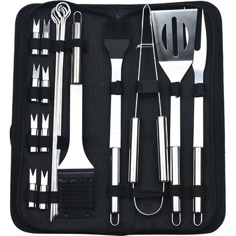 Ustensiles Barbecue - Ensemble 20 Pièces Acier Inoxydable - Pour Cuisine Extérieure - Avec Sac de Rangement - 1 Lot