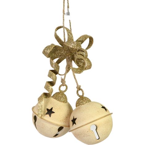 Campanello metallo fiocco oro cm15x6x23