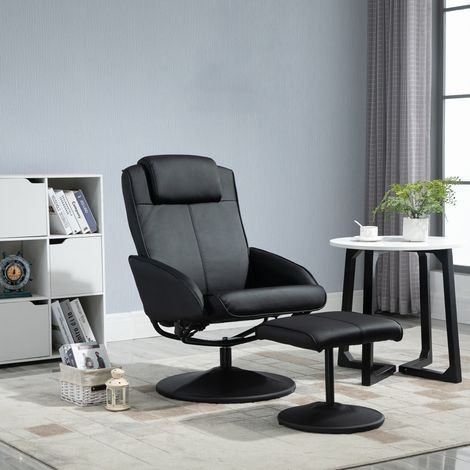 Fauteuil Relax Reclinable avec Pouf Repose-Pieds Associé et Revêtement en Similicuir, Noir (1/5)