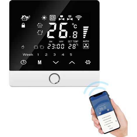 Termostato inteligente WiFi programable 5+2, ahorro de energía, calentamiento de agua de 3 A, control por voz, pantalla LCD, función de bloqueo infantil. (1/5)