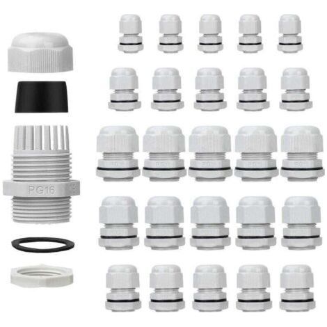 Pack of 25 waterproof cable glands - Adjustable - PG7 PG9 PG11 PG13.5 PG16 - , XU, Cable connectors - filling nuts - Plastic joints with washer - White - LAOA - (1/4)