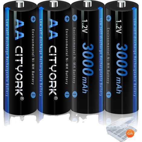 Pilas recargables, alta capacidad, diseño ecológico, 4 pilas AA (1/2)
