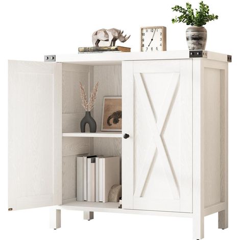 Buffet 2 portes 2 niches blanc 76x40x80cm rangement salon et entrée (1/5)