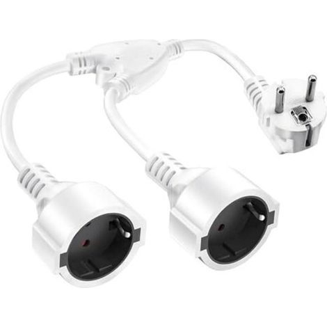 Doppelstecker für Steckdose, 16 A/250 V/max., kurzes Verlängerungskabel mit Schuko-Doppelsteckeradapter, Schuko-Doppelstecker für Küche, Büro, Haushalt, weiß (1/5)