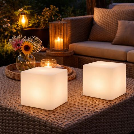 Lampada solare a LED per esterni luce solare decorazione giardino terra spike cube bianco, plastica, bianco caldo, LxLxH 20x20x21 cm, set di 2