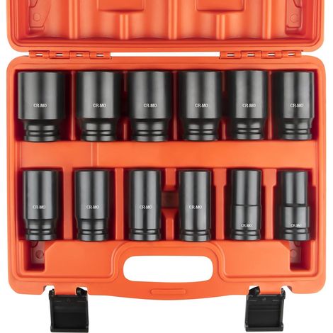 Juego de vasos de impacto largos de 3/4 " 6 caras , de 24 a 41mm 12 piezas (1/4)