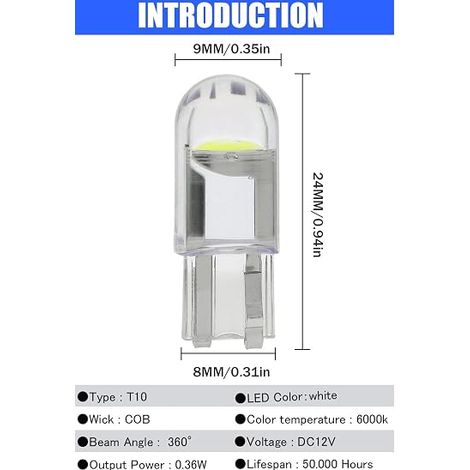Lampadine LED T10 w5w per Auto, Lampada 194 168 501 2825 Wedge Interno Auto Luce a Cupola Luci Targa 12V Blu ghiaccio (1/4)