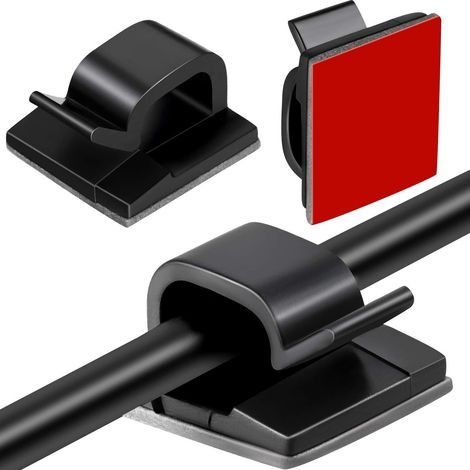 60pcs Clips Câbles Adhésifs Gestion de Câble Support Organiseur de Fils Électriques Plastique Organisateurs de Cordon de Câble Clip pour Fixer des Câbles noirs (1/4)