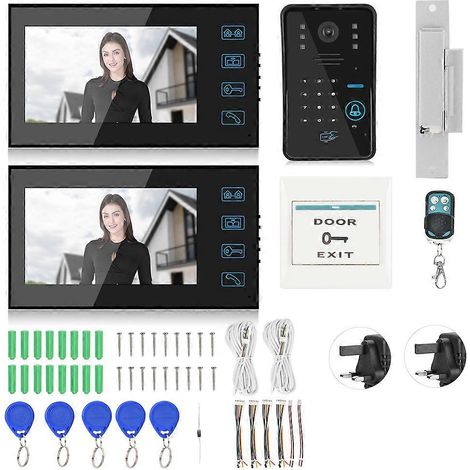 Visiophone Filaire 7 Pouces avec 2 Écrans, Carte de Mot de Passe, Télécommande, Vision Nocturne (1/5)