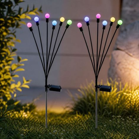 Guirlande Solaire Lucioles Animées 10 LED Multicolores, Effet Vent Réaliste, Éclairage Automatique pour Jardin et Terrasse (1/4)