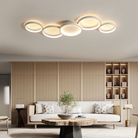 Plafonnier moderne en métal, Plafonnier LED, Lustre LED rond à 5 têtes, Suspension LED à économie d'énergie, Plafonnier suspendu, Lumière chaude (1/5)