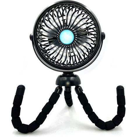 Ventilatore per passeggino con batteria da 1200 mAh, clip flessibile per treppiede, 3 velocità e borsa girevole. (1/5)