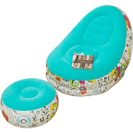 Fauteuil inclinable gonflable avec repose-pieds, chaise longue gonflable, ensemble canapé pouf gonflable, canapé floqué, chaise gonflable portable, convient à une utilisation intérieure et extérieure (1/2)