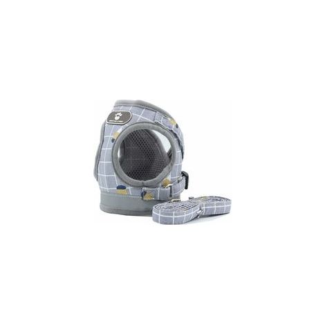 Harnais gilet rembourré réfléchissant pour petit chien, respirant, laisse incluse, MZ083, gris, taille L – (1/4)