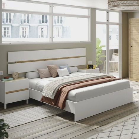 Dmora - Testiera letto Dado, Spalliera, Testata per camera da letto, Poggiatesta, 216x3 h47 cm, Bianco e Rovere Nodi (1/5)
