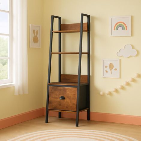 Étagères pour Chambres d'enfants, Étagère à 4 Niveaux avec Tiroirs en Non-Tissé pour Livres et Jouets, Présentoir et Organisateur de Livres, pour Chambre Coin Lecture, 42 x 29 x 110 cm (1/5)