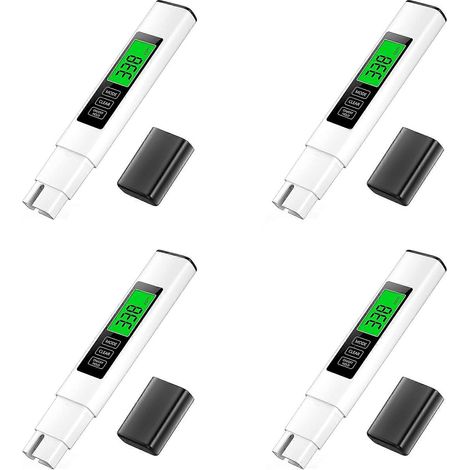 Testeur de qualité d'eau TDS 3 en 1 (4 unités), kit de test numérique haute précision, compatible avec l'eau potable, testeur de qualité d'eau intégré (1/5)