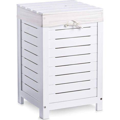 Zeller 13437 Cassapanca Portabiancheria, Legno, Bianco, 35x35x55 cm (1/3)