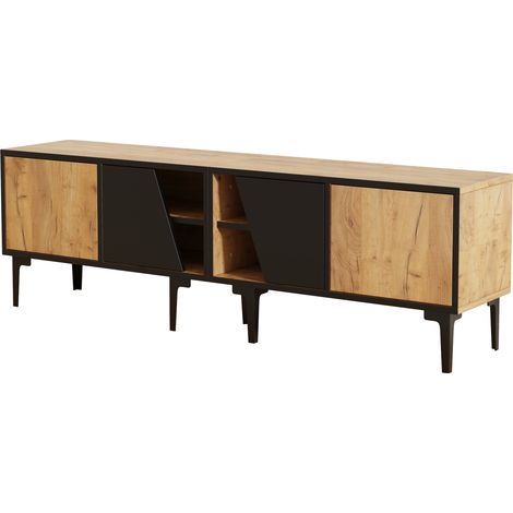Mueble TV de salón 160 x 36,5 x 45 cm con 4 compartimentos y 7 patas de apoyo (1/5)