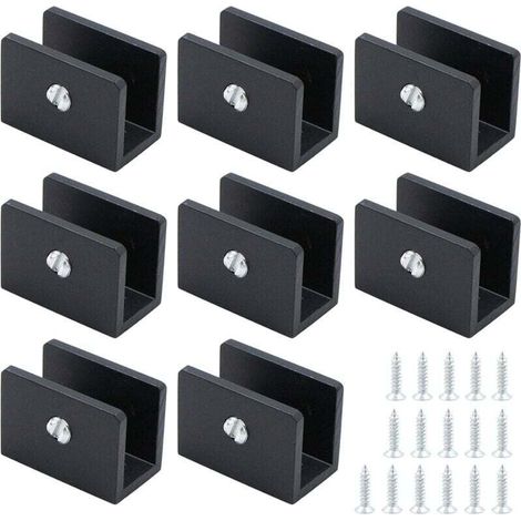 Glas en für Glas, 8  , eckig, Edelstahl, für 8-10 mm plane Flächen, für plane Flächen und Spiegel, schwarz