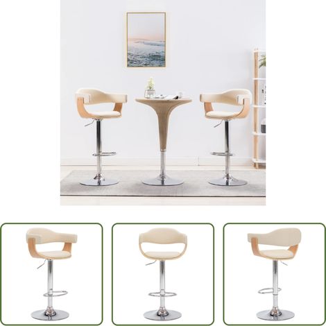 Barhocker Set - Barhocker 2 Stk. Creme Bugholz und Kunstleder (1/5)