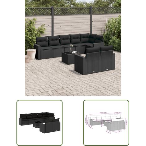 The Living Store 9-tlg. Garten-Sofagarnitur mit Kissen Schwarz Poly Rattan - Gartenmöbel - Outdoor Möbel - Lounge Set - Rattan Sofa - Esstisch (1/3)