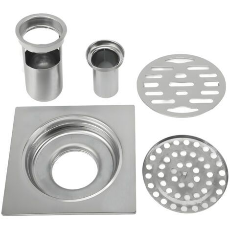 Kit de Drain de Douche Carré 4,3 pouces en Acier Inoxydable Anti-colmatage Drain de Sol sans Odeur pour Tuyau de 50 mm 75 mm Salle de Bain Blanchisserie, Siphonnette grille/cadre inox, Drain d (1/5)